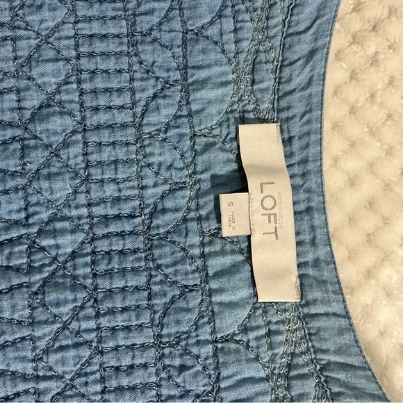 LOFT Dress Sleeveless Blue Casual Dress with Drawstring Waist Cotton Blend Small - Picture 9 of 10